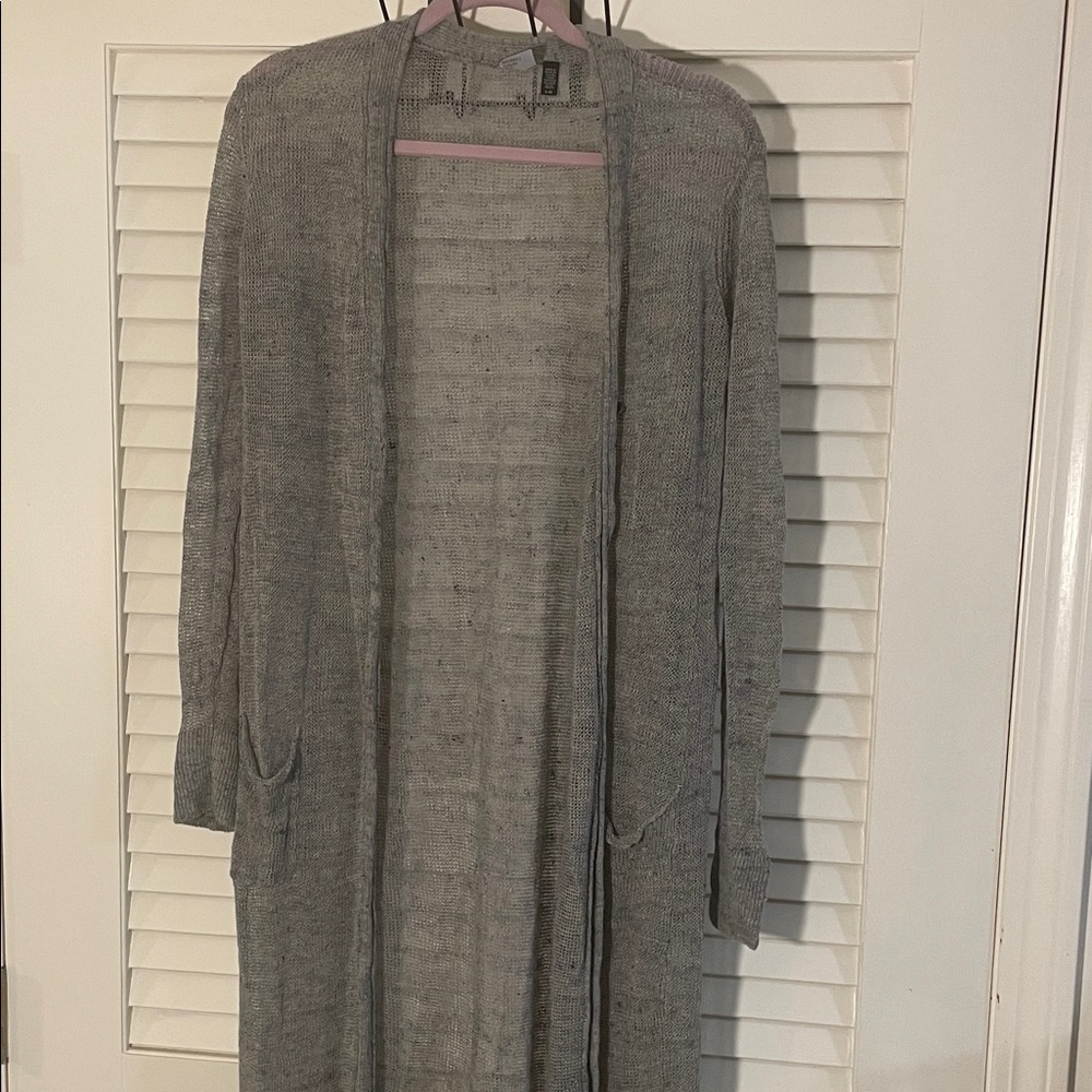 The Fisher Project Long Button Down Chic Heather Gray Open Front Cardigan